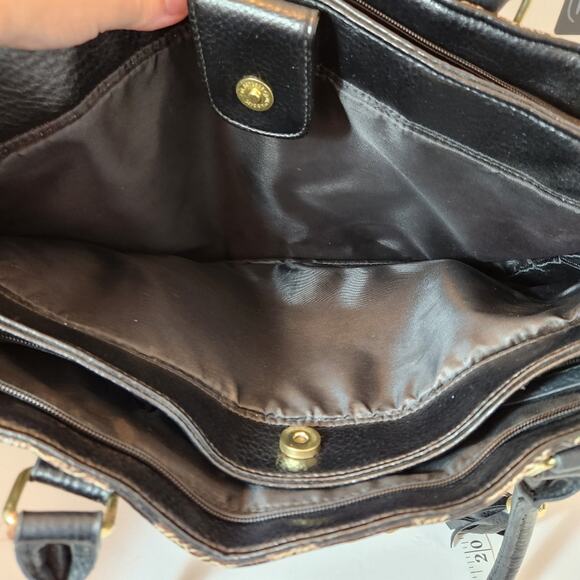 CHARMING CHARLIE Black Brown Textured Patent Leather Animal Print Shoulder Bag - Picture 5 of 11